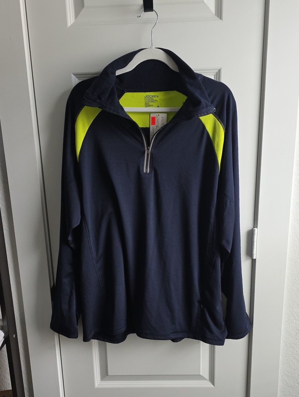 Jockey Men's Navy Quarter-Zip Pullover with Lime Accents XL G158